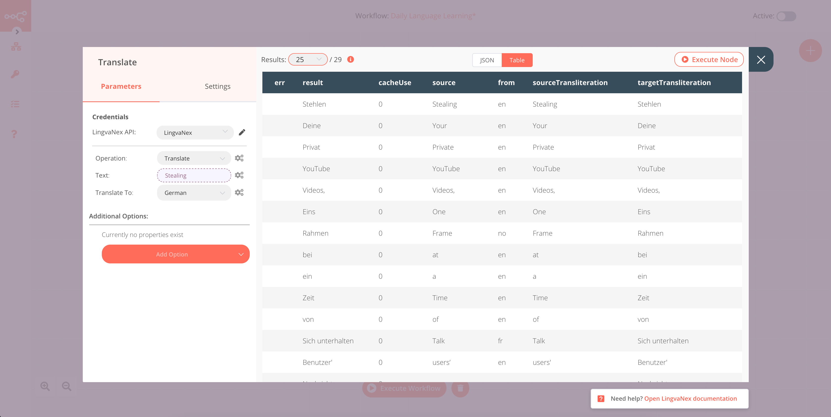 Lingvanex Node for Translation of the Extracted Words