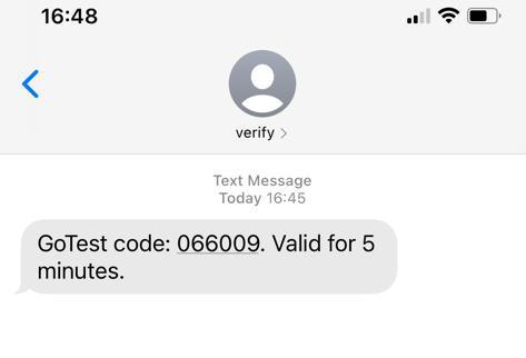 SMS containing PIN code