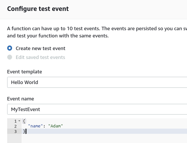 Configure Lambda Test Events