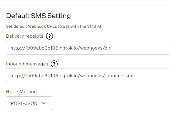 Configuring the webhook settings in the Vonage dashboard