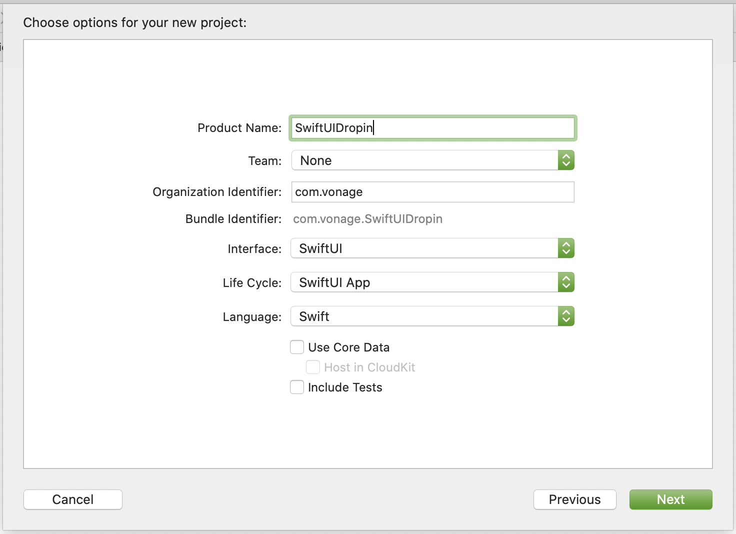 Xcode project creation