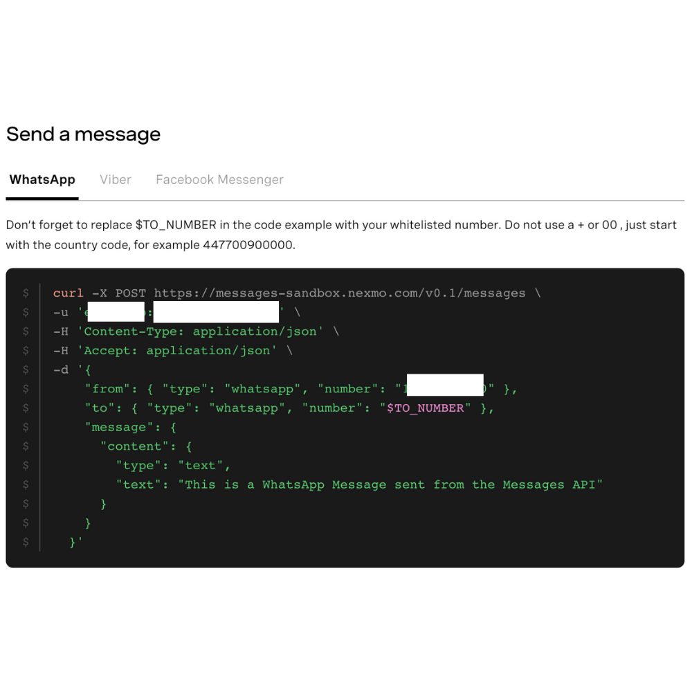 Example code for using the WhatsApp API