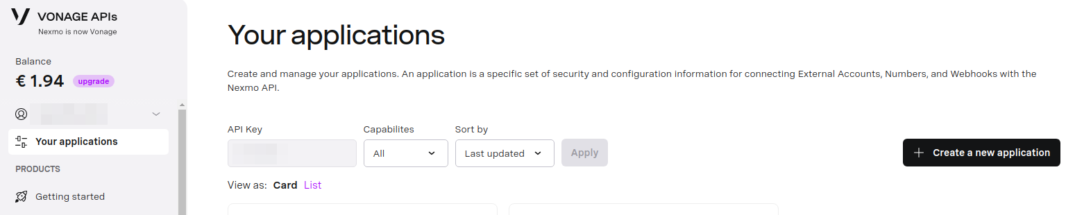 Create Vonage APIs Application