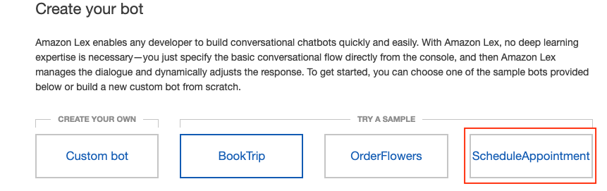 The Amazon Lex Bot Creation Dashboard