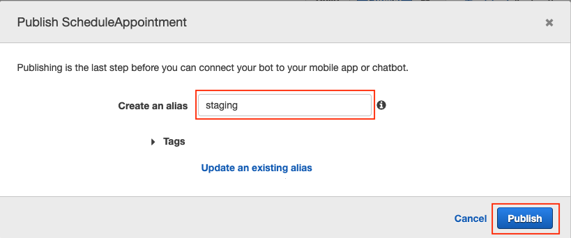 Adding an alias name to your Amazon Lex Bot