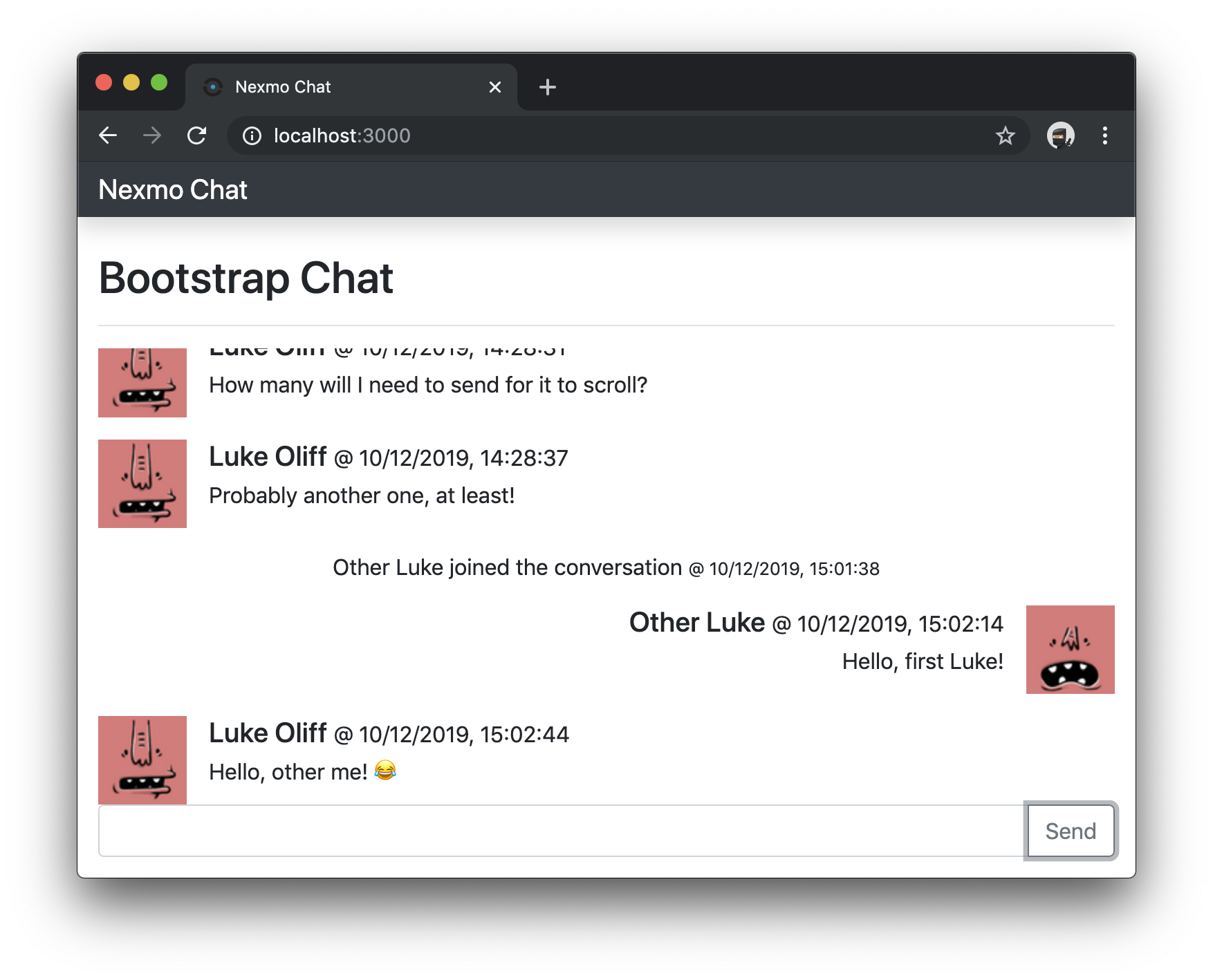 Chat application using multiple users