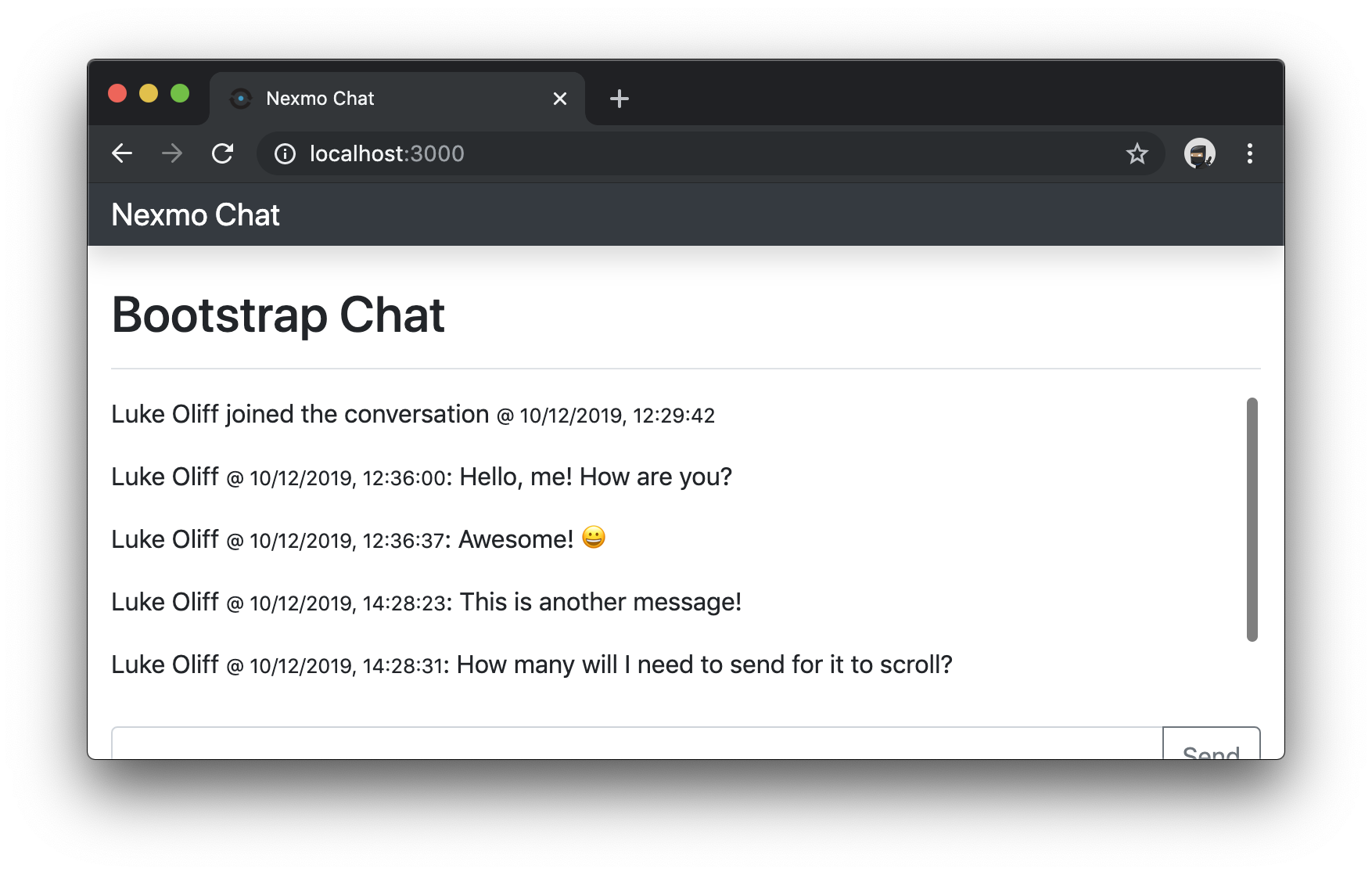 Chat application message feed now scrollable