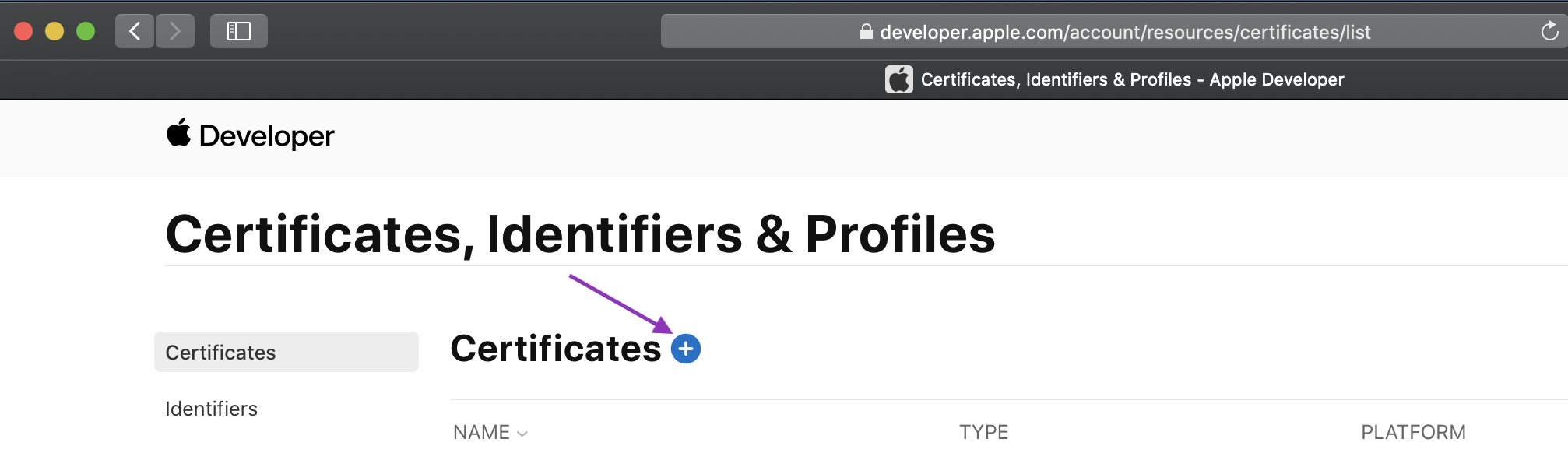 Add certificate button