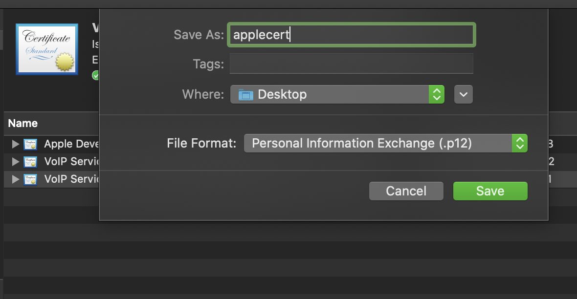 Keychain access export