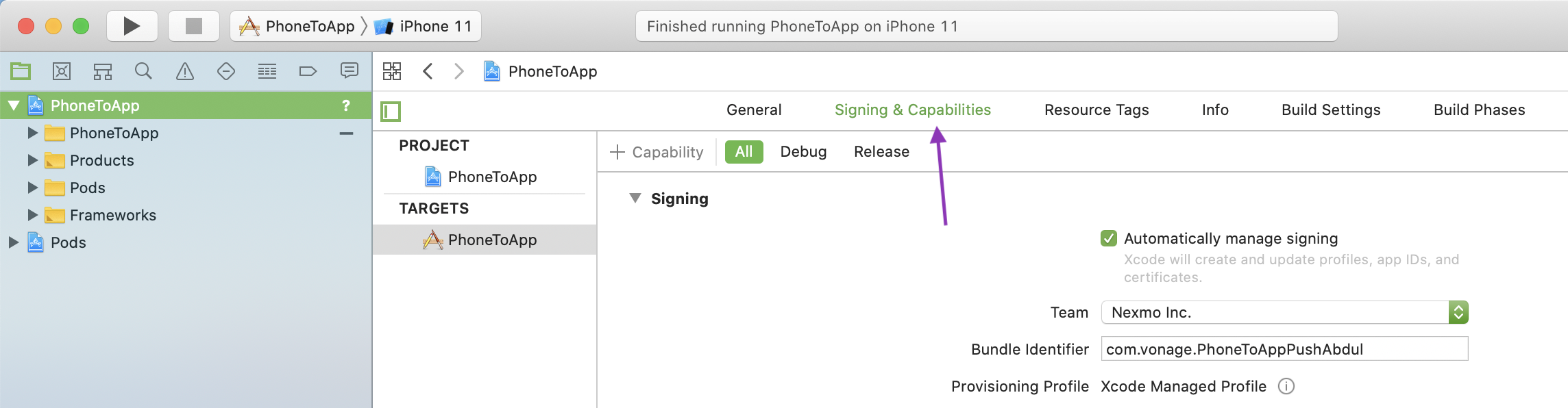 Signing and capabilities tag