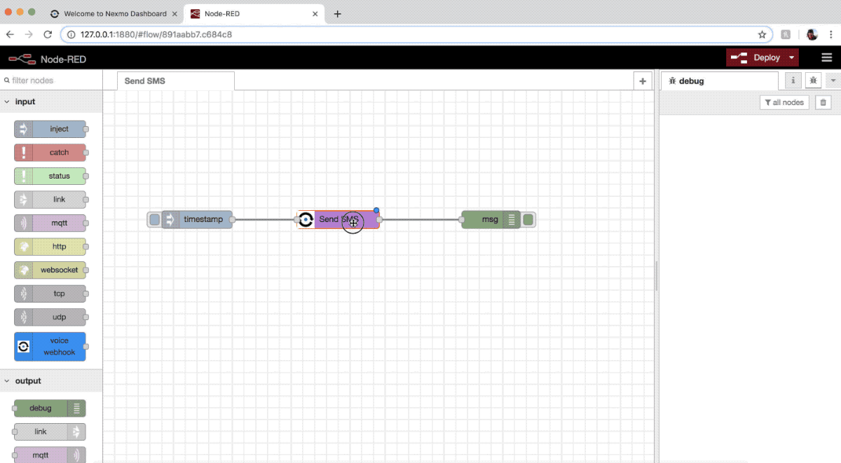 Sending an SMS in Node-RED