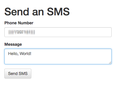 SMS Form Screenshot