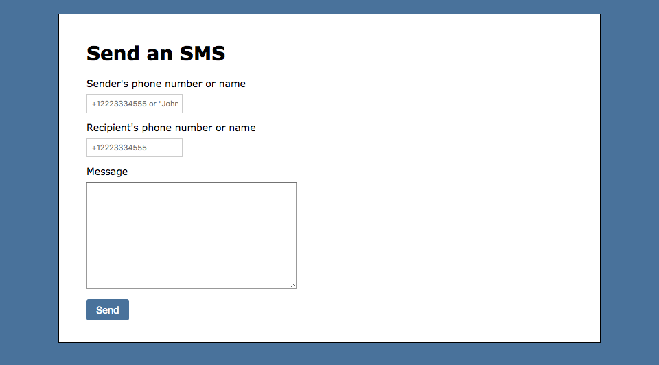 The final sending SMS user interface