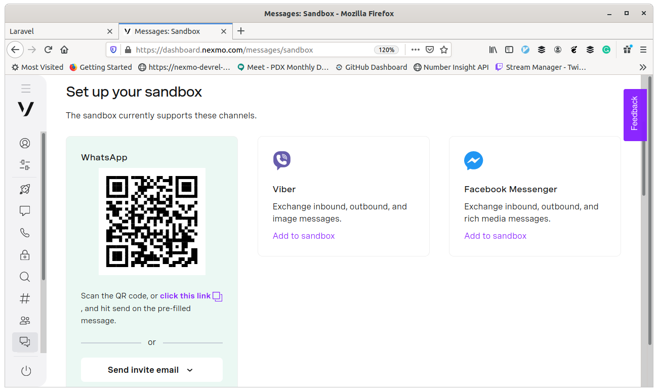 The QR code used to add your WhatsApp account to the sandbox